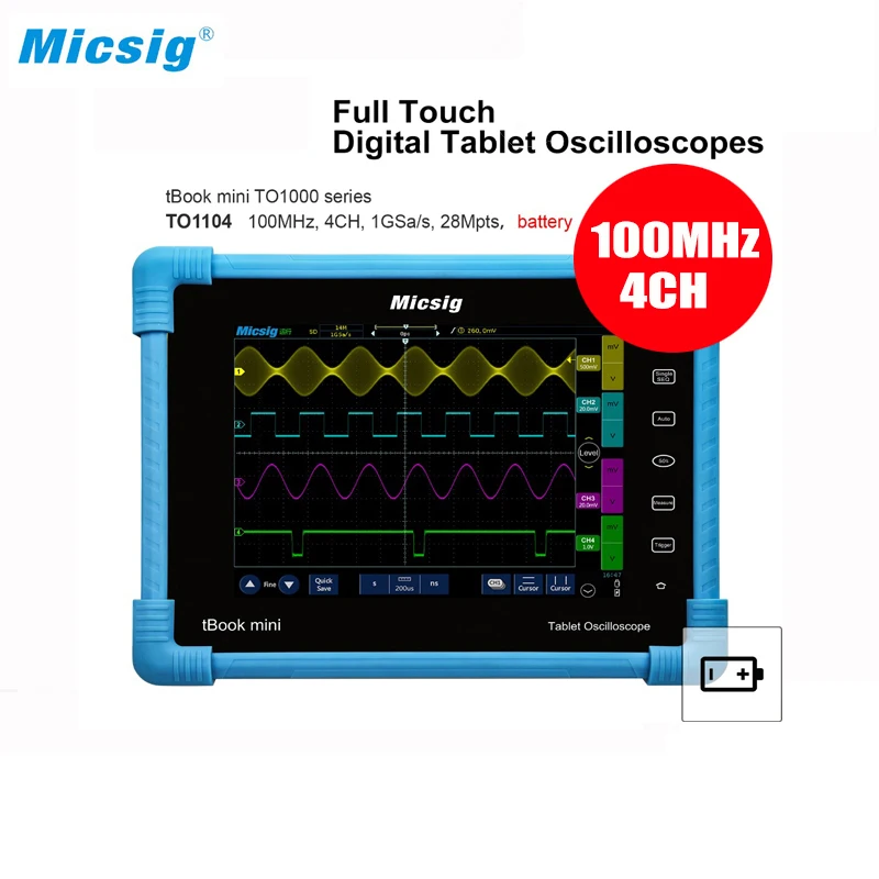 

Micsig Digital Tablet Oscilloscope TO1104 100MHz 4CH 28Mpts Automotive diagnostic oscilloscope touchscreen handheld oscilloscope