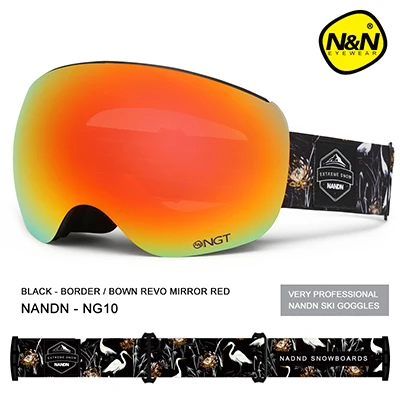 NANDN Brand Ski Goggles Men Women Snowboard Goggles Ski Glasses UV400 Protection Snow Skiing Glasses Anti-fog Ski Mask NG10 - Цвет: Black-Frame-Red