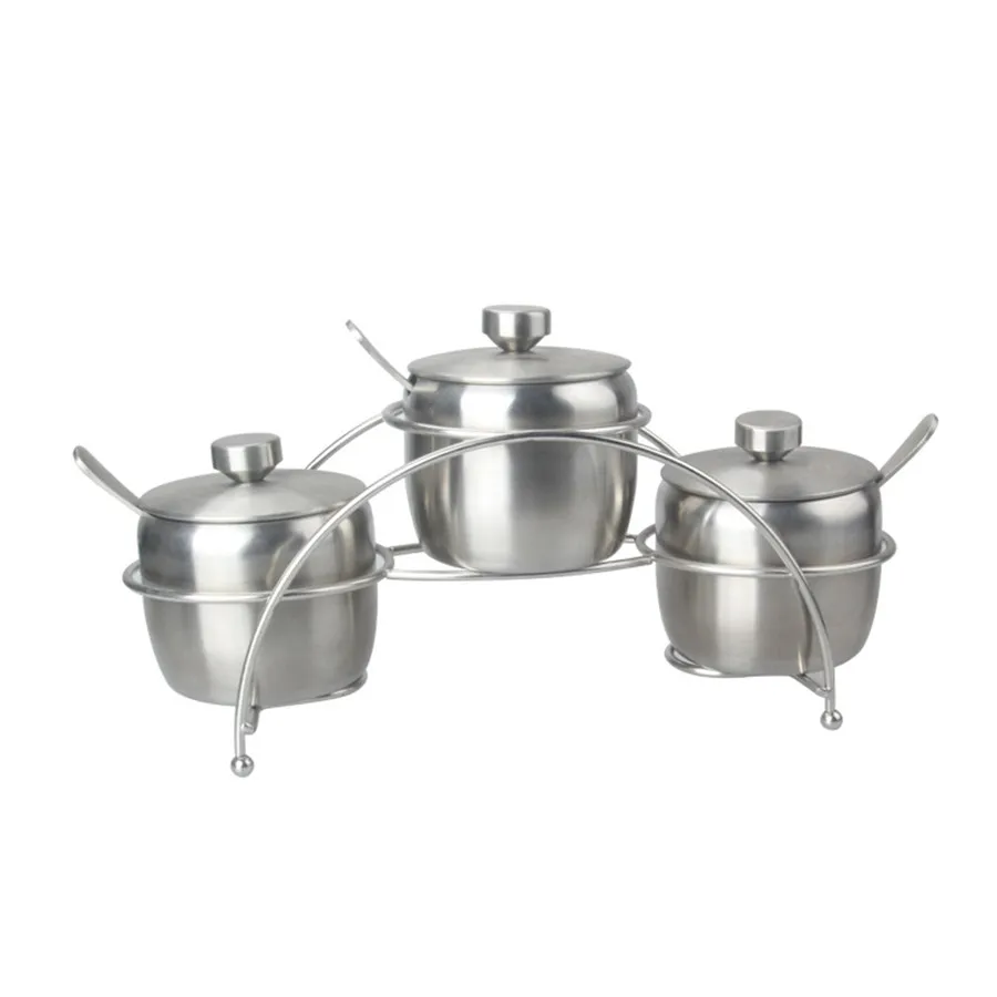 Stainless Steel Spice Jar Flavor Seasoning Pot Salt MSG Curry Bottles Jars Metal Jar With Spoon