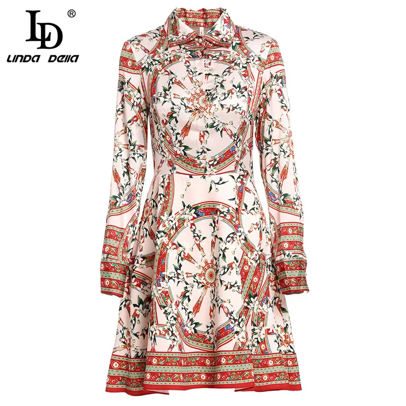 

LD LINDA DELLA Spring Fashion Runway Dress Women' Long Sleeve Vintage Elegant Floral Print A Line Ladies Dresses vestidos