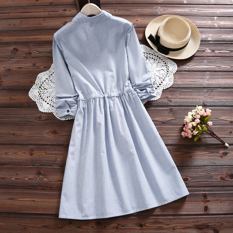MSSNNG 2018 Spring Autumn Women Cat embroidery Dress Casual Trun-down Neck Long Sleeve Elastic Waist Dresses Dropshipping (15)