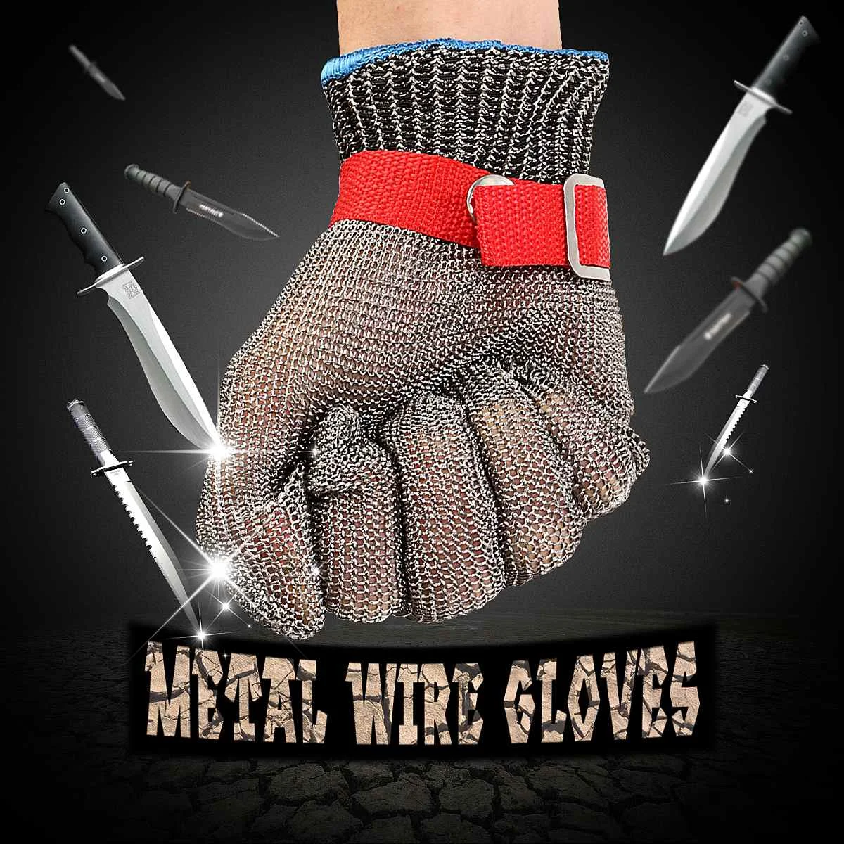 Детская безопасность устойчивые к порезам Stab устойчивы нержавеющей стальная металлическая сетка Мясник Перчатки Размеры M