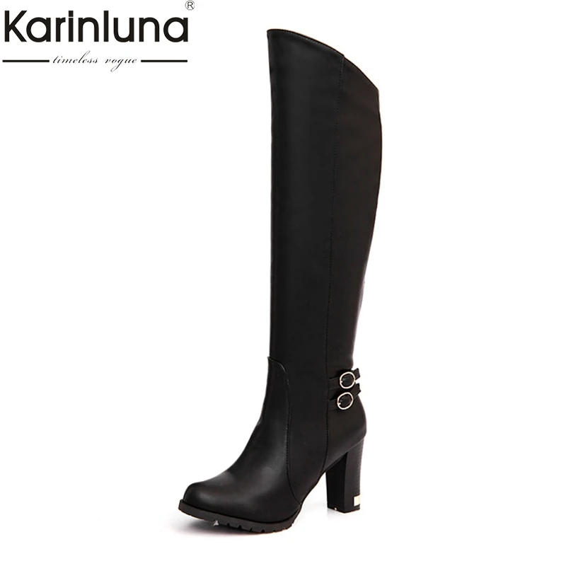 

Karinluna new arrivals dropship big size 34-43 zip up high heels women shoes woman boots add fur black brown knee high boots
