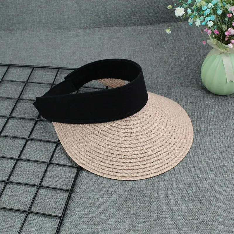 Женская Солнцезащитная Шляпка женская плетеная, из соломы солнцезащитный козырек шляпа пустая верхняя контрастная цветная широкая защита