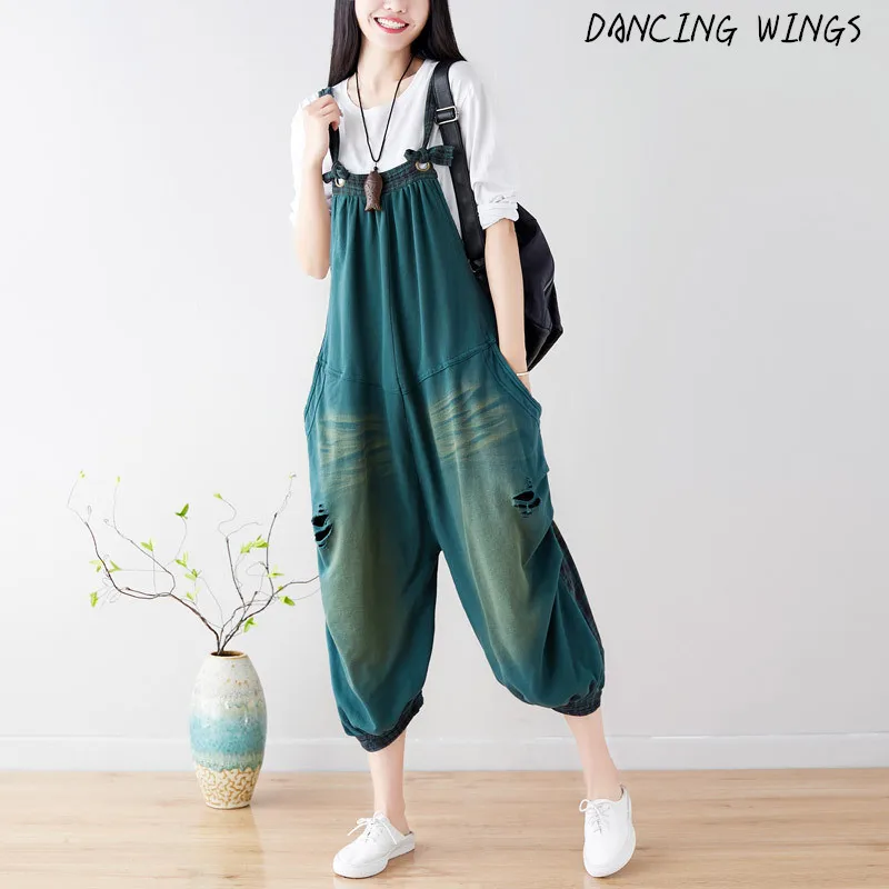 

Women Big Pockets Wide Leg Jean Jumpsuit Cargo Cowboy Pants Denim Rompers Plus Size Bib Overalls