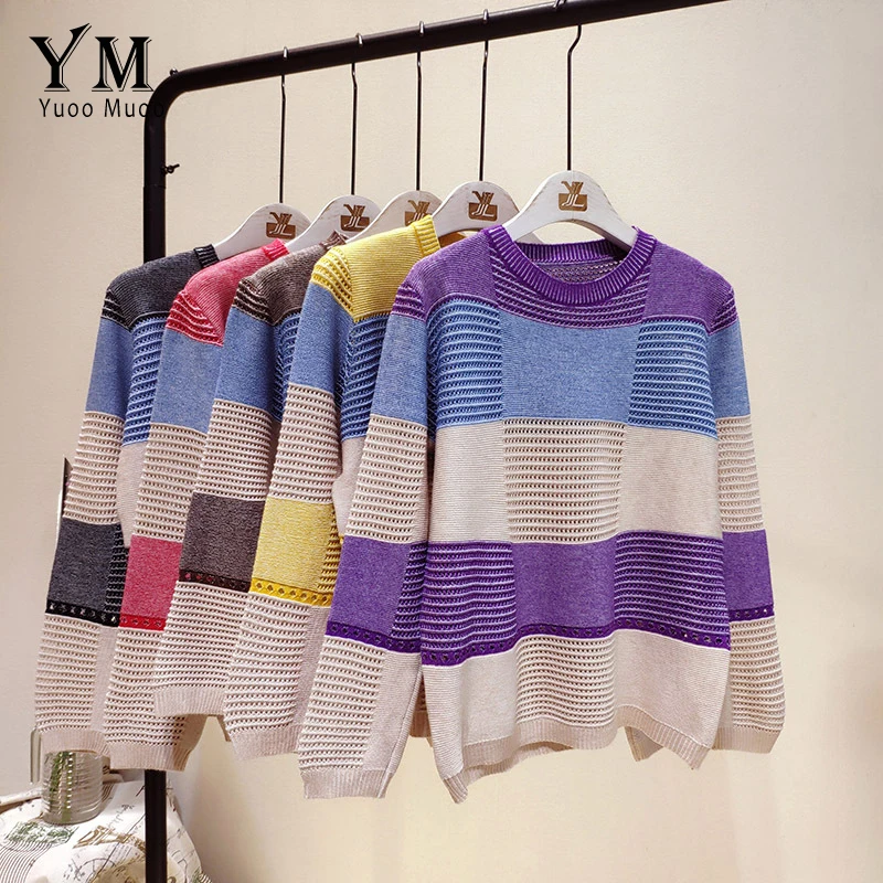 

YuooMuoo Contrast Color Hollow Out Autumn Sweater 2019 Women Korean Style Plaid Pullover Hot Fall Sweater for Women pull femme