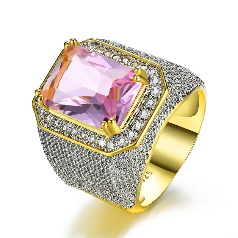 Великолепное большое мужское женское розовое Желтое Белое кольцо с кристаллами, циркониевым камнем, Золотое обручальное кольцо для мужчин и женщин, большие обручальные кольца