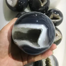Натуральный агат геодный шар кварцевый кристалл открытый улыбающийся полированный шар целебный Кристалл Камень домашний декор и деревянная подставка