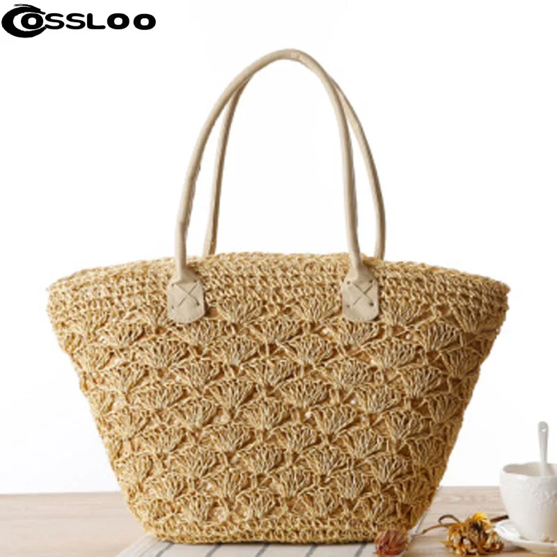 

COSSLOO Hot Summer style Womens Straw Weave Woven Shoulder Tote Shopping Beach Bag Purse Handbag straw Beach Bags travel brand