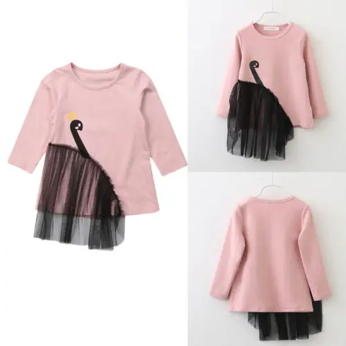 

Cute Newborn Infant Baby Kid Girl Dress Long Sleeve Cartoon Tulle Minii Dress Baby Girl Cotton Casual Dress Children Clothes
