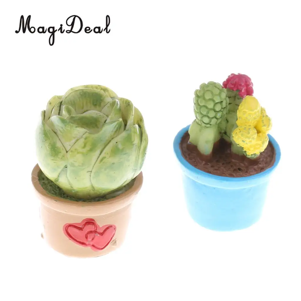 1:12 Scale Micro Landscape Dollhouse Miniature 7 Pots Succulent Green Plants Garden Decoration for Dolls House Desk Yard Accs