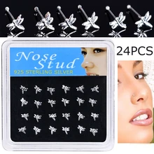WALERV 24 шт./лот пирсинг ювелирные изделия для носа шпильки для женщин в форме стрекозы пирсинг носа 925 пробы серебряные кольца для ногтей