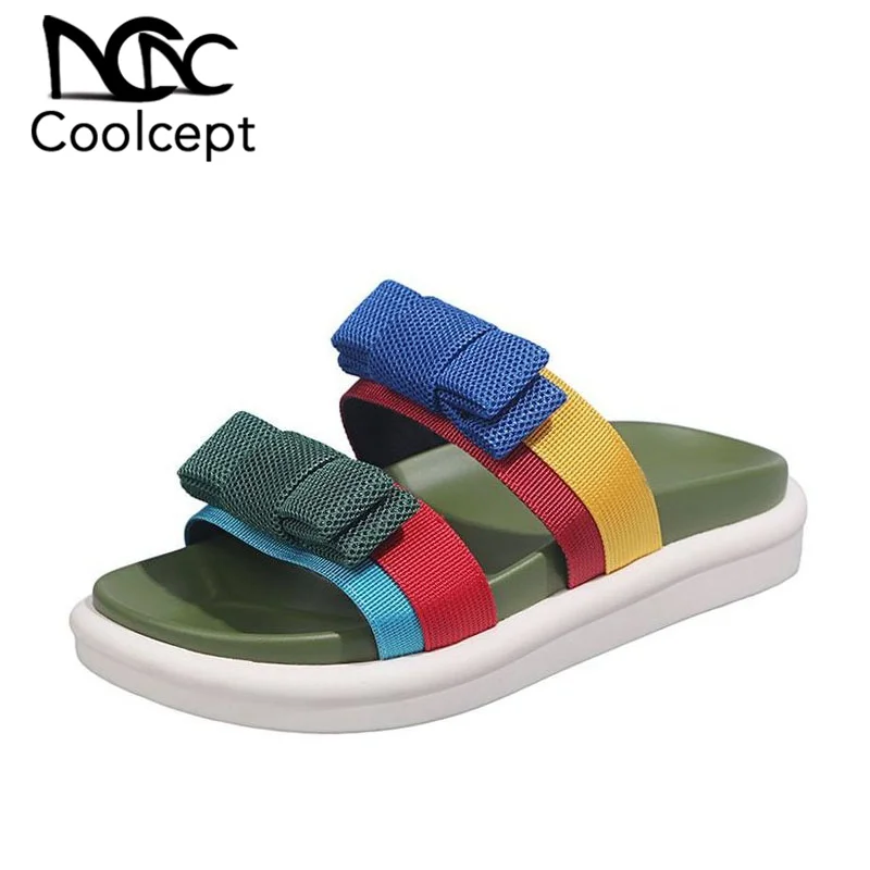 

Coolcept Flats Sandals Women Summer Slippers Casual Mixed Color Bowknot Slides Shoes For Women Outdoor Beach Footwear Size 35-40