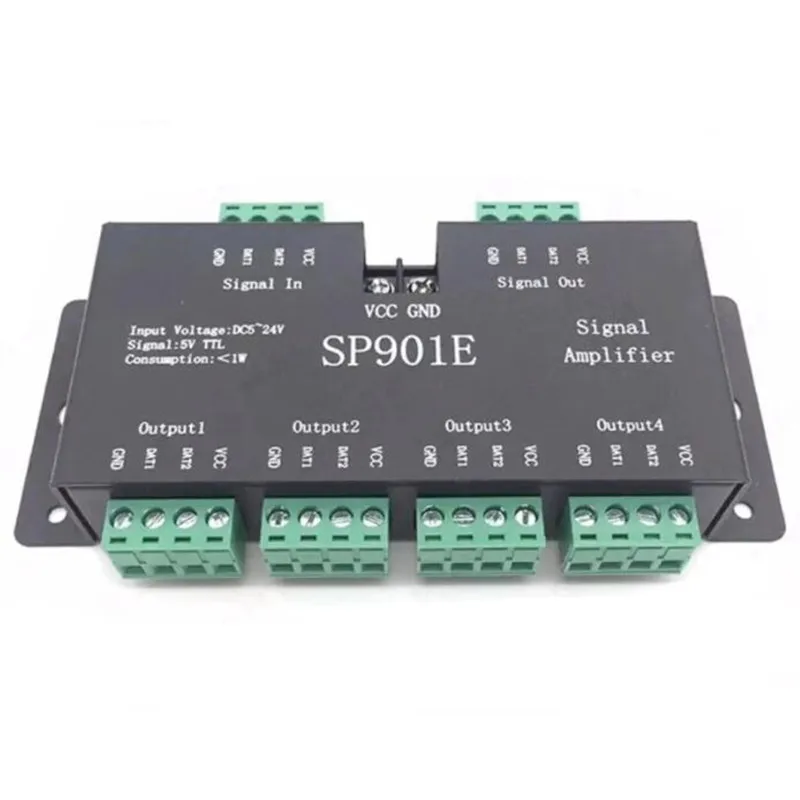 

SP901E LED Signal Amplifier controller SPI output signal 4 control group Amplifier for WS2811 SK6812 APA102 DMX512 STRIP MODULE
