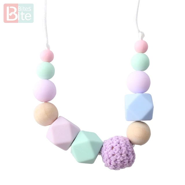 Bite Bites 1pcs Baby Teething Necklace Food Grade Silicone Beads Long Chain Baby Goods Silicone Bead Nurse Gift For Baby Teether Necklace5