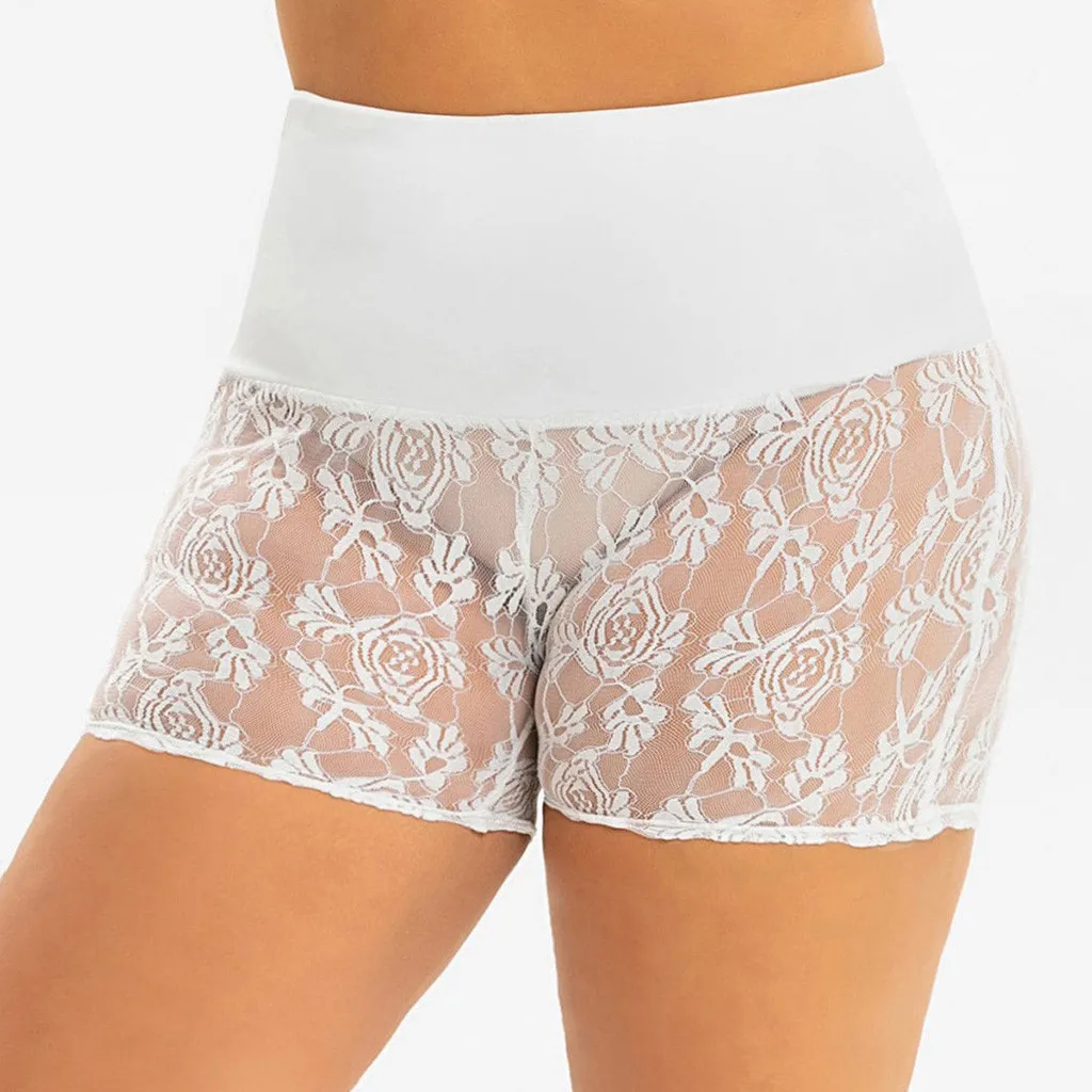 

yoga shorts plus size Womens Plus Size Mid Waist Lace Hot Shorts Elastic Sports shorts Solid Color Hollow out Trousers Trunks