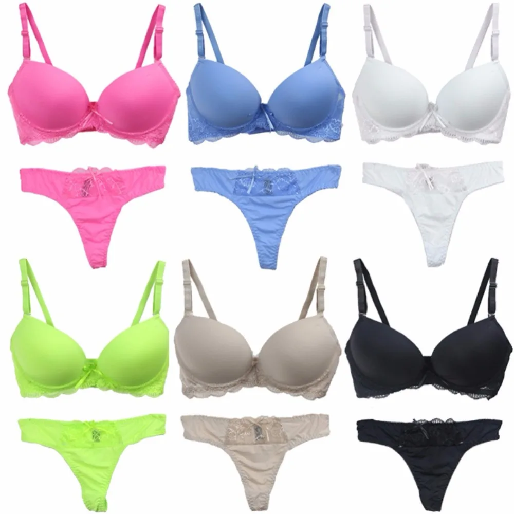 Women Underwear Solid Vs Bra Thong Sets Sexy Lingerie Suit Lace Bra And Panties Female Push Up Bra Set Plus Size underwear set