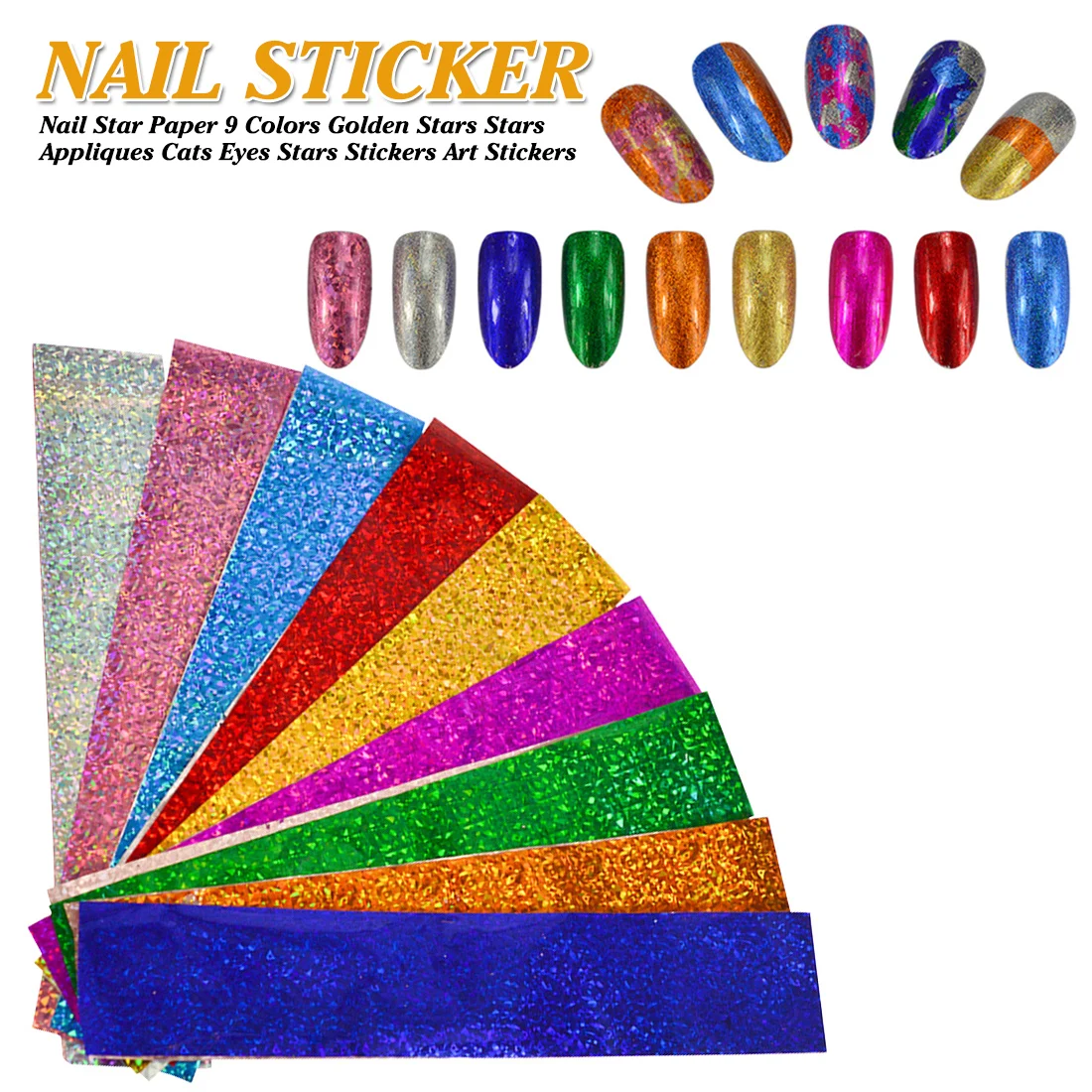 9 Sheets DIY Chromatic Shimmer Transfer Stickers Starry Sky Laser Nail ...