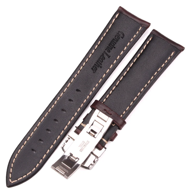 Vintage Smooth Black & Dark Brown Watch Band with Silver Polished Clasp, Women's Bracelet Strap, Multiple Widths Available