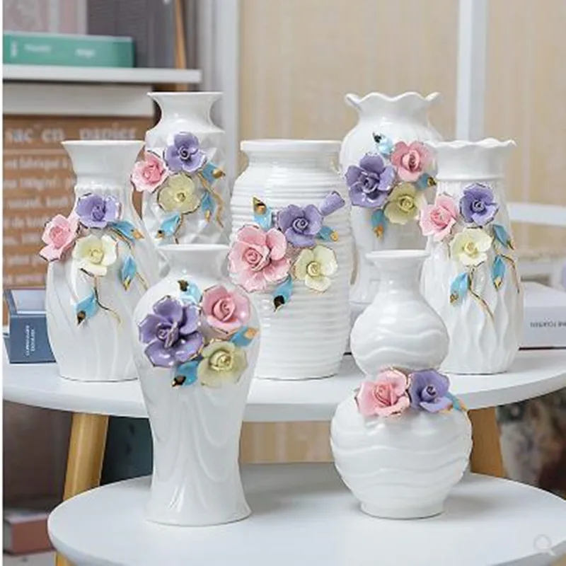 

Ceramic vase with flowers, beautiful modern porcelain, home office table decoration