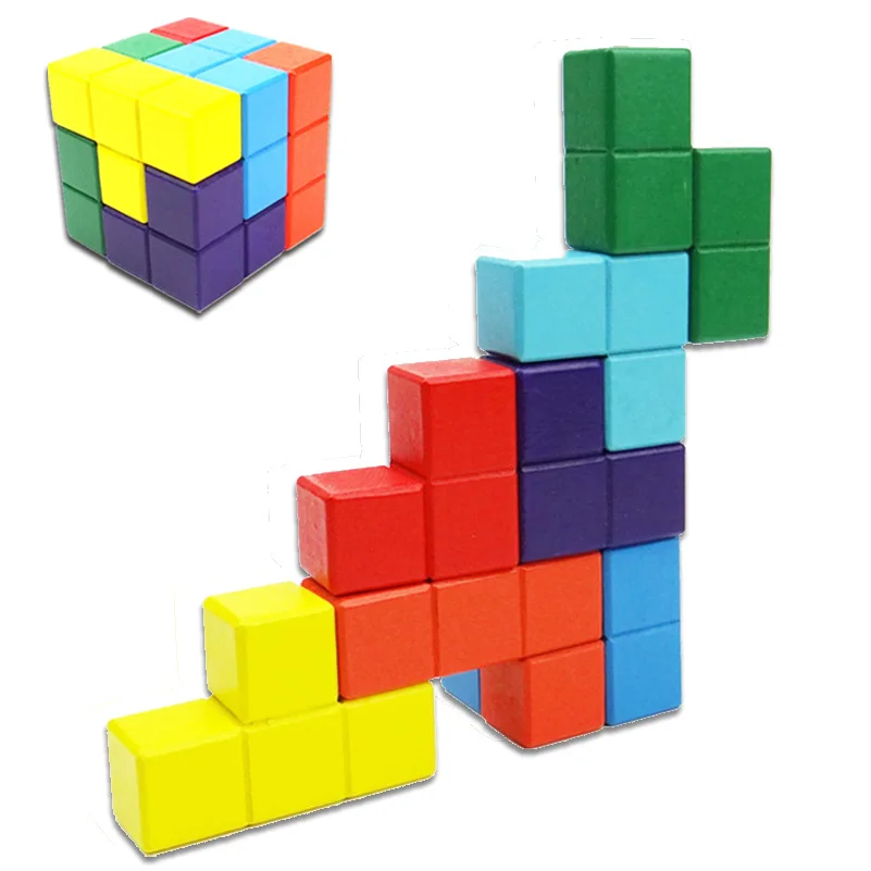 Novelty Toys Tetris Magic Cube Multi-color 3D Wooden Soma Puzzle Educational Brain Teaser IQ Mind Game For Children Adult