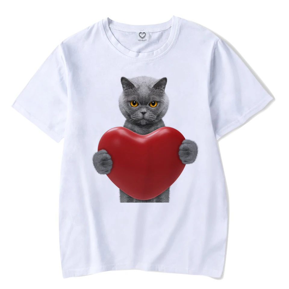 3D Cat Love Heart Print T shirts Men Summer Tops Tees Print Animal T Shirt Men O neck Short