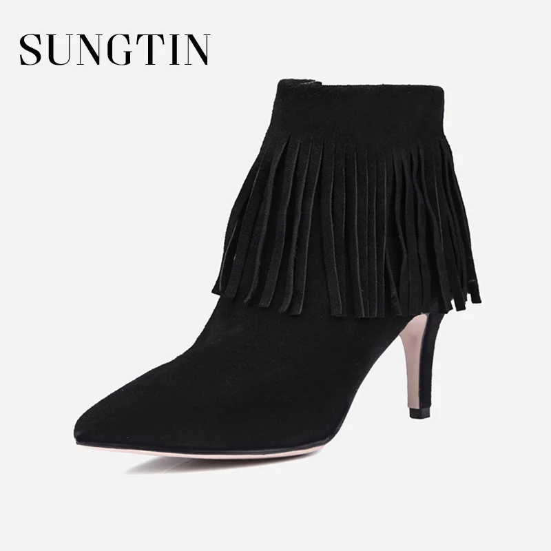 Women Mid Calf Boots Sequin Pointed Toe Stiletto Heels Sewing Flock Elegant Party Shoes Women Mid Calf Boots Sequin Pointed Toe Stiletto Heels Sewing Flock Elegant Party Shoes