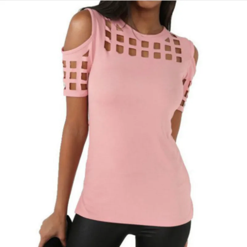 2018 Summer Blusas Sexy Shirts Slim Hollow Out Plus Size Block Cold Shoulder Blouse Blusa Feminino Women Tops |
