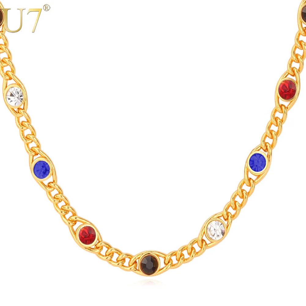 

U7 Gold Color Rhinestone Jewelry Wholesale 55 CM 7 MM Metal Chain Necklaces For Women N372