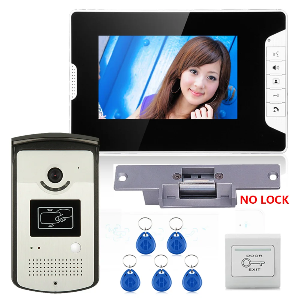7\ Color Video Door Phone Intercom System With 1 Monitor 1 RFID HD Doorbell 1000TVL Camera + Electric Strike Lock 7\ Color Video Door Phone Intercom System With 1 Monitor 1 RFID HD Doorbell 1000TVL Camera + Electric Strike Lock