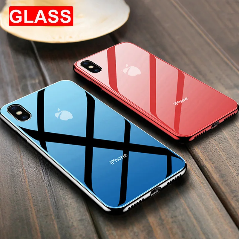 

Luxury Tempered Glass Logo Case for Coque iPhone 7 8 Plus 6s 10 7Plus 8Plus Mirror Silicone Cover for capinha iPhone XS Max XR