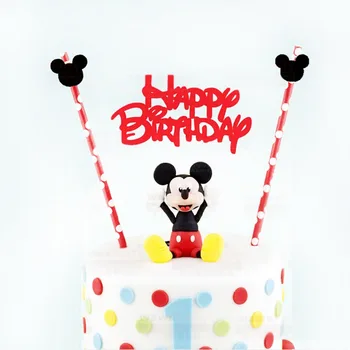 

Mickey Bithday Cake Topper, Mouse Theme Happy Birthday Flag with Paper Straw, Spider man, Minions Cake Topper Banner