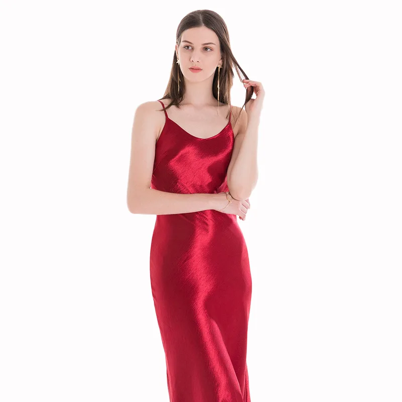 

Sexy Spaghetti Strap2019 Backless Summer Dress Women Satin Lace Up A-Line Long Dress Elegant Bodycon Party Dresses Vestidos