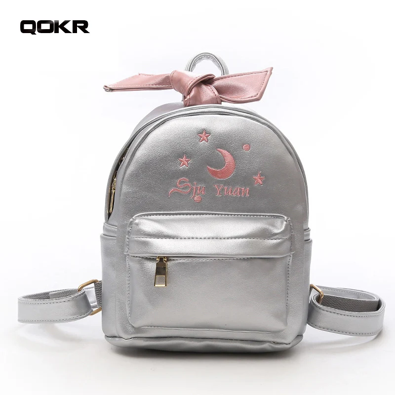 QOKR women pink pu leather small backpacks for teenage girls school