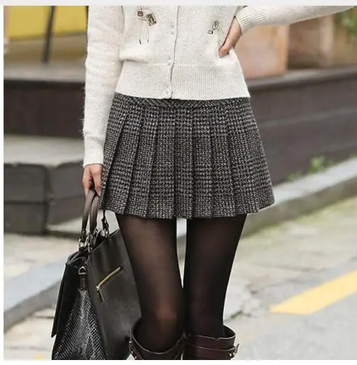 Caqui My027 2018 Moda Falda Mujeres Estilo Faldas Alta Cintura Otoño Lana Corta Tamaño Plisada Invierno Primavera Más Nuevo xrTTwqYa