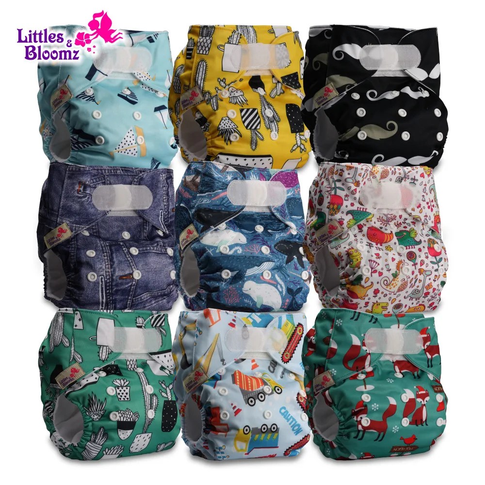 [Littles & Bloomz]9 шт./компл. Многоразовые моющиеся подгузники из натуральной ткани 9