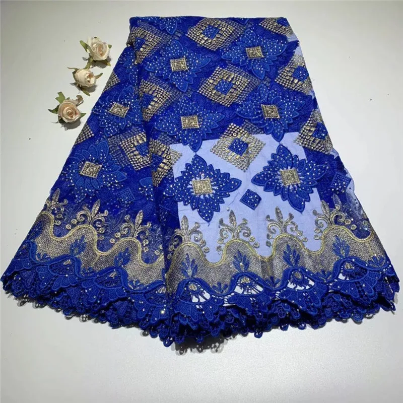 

Cotton lace embroidered African french lace net tulle fabric with stone lace borders High quality 5 yards ZQ022626
