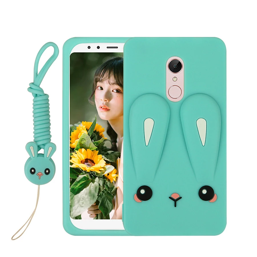 

For xiaomi redmi 5 plus 5.99" case cover cute cartoon 3d rabbit with strap soft silicone phone bag shell for redmi 5 plus