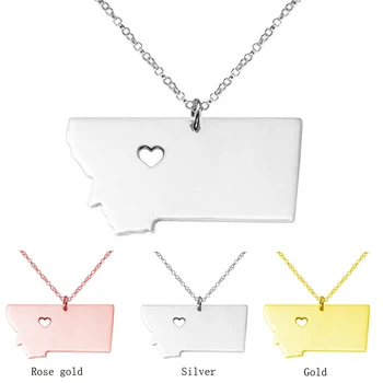 

SUTEYI Rose Gold Color Montana State Charm Necklace Montana State Shaped map Necklace With A Heart