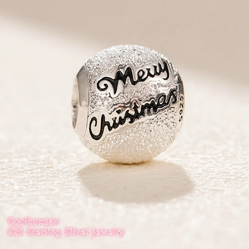 

2018 winter 100% 925 Sterling Silver Merry Christmas Charm, Black Enamel beads Fit Original Pandora Charms Bracelet Jewelry
