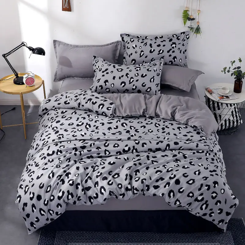 Gray Leopard Print Bedding Sets Single Twin Full Queen King Size