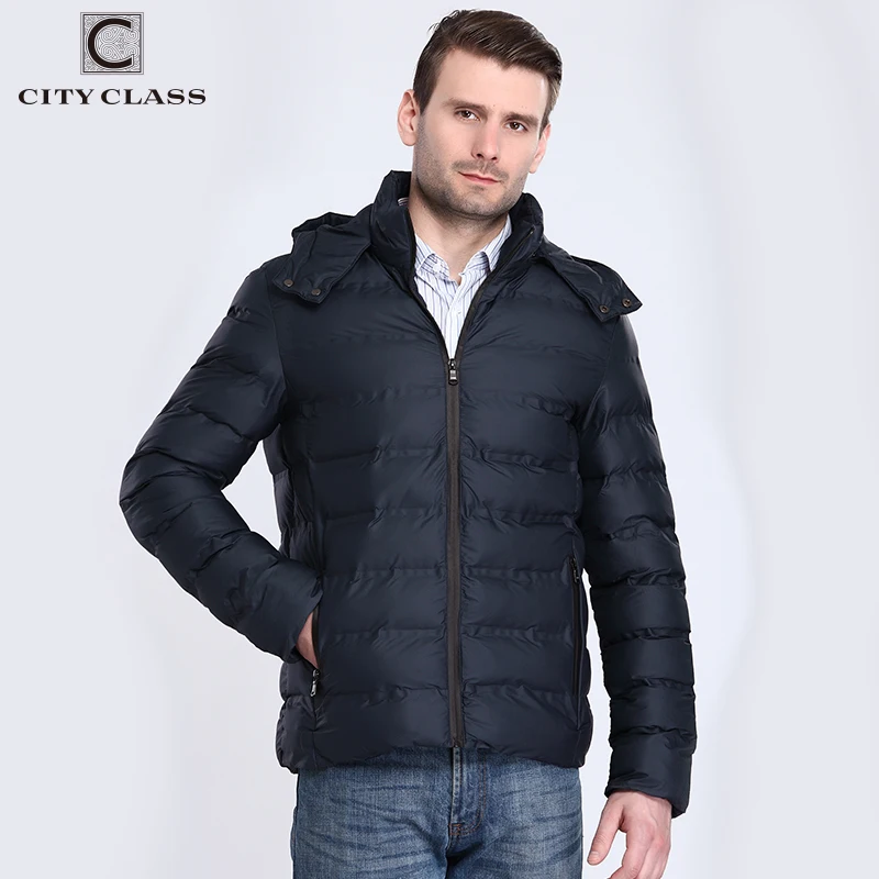 Город класса, Толстая теплая зимняя куртка Для мужчин пальто Fishion хлопок-мягкий съемный капюшон мужской верхней одежды 2901