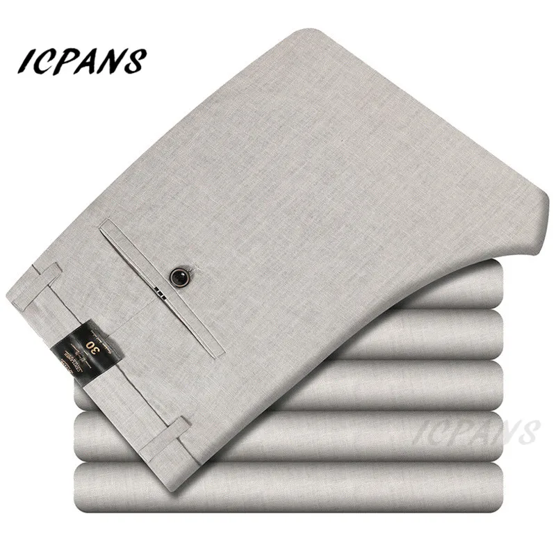 ICPANS Summer Thin Linen Pants Mens Solid Casual Formal Business Trousers Mens Clothing Slim Fit Trousers Male Plus Size 40