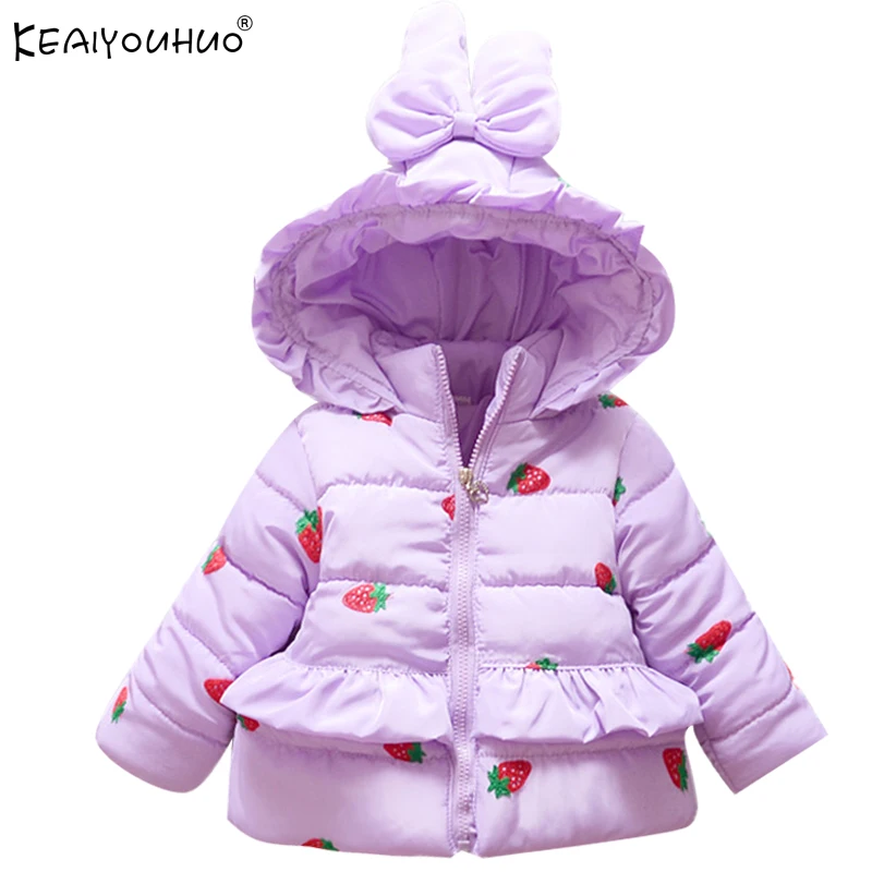 KEAIYOUHUO Winter Rabbit Hat Girls Outerwear Clothes Long Sleeve Girl Jackets Cotton Children Clothing Kids Down