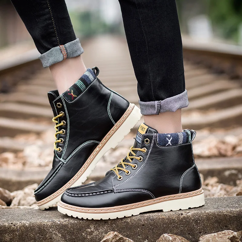 2018 Genuine Leather Men Boots Spring Autumn Winter Man Casual Shoes Fashion Lace-up Ankle Boot Men's Snow Shoe Work Vintage  (2)