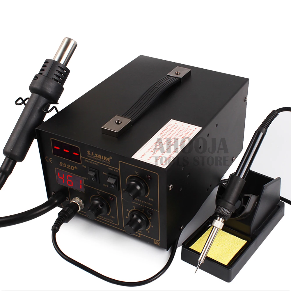 Паяльная станция SAIKE 852D + цифровой тепловой фен с помпой для распайки и ремонта