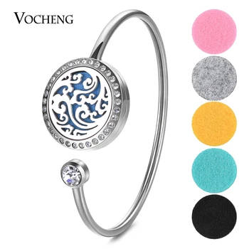 

10pcs/lot 25mm Essential Oil Locket Bangle Fit 18mm Felt Pads 316L Stainless Steel Magnetic with Crystal with Oil Pads VA-584*10