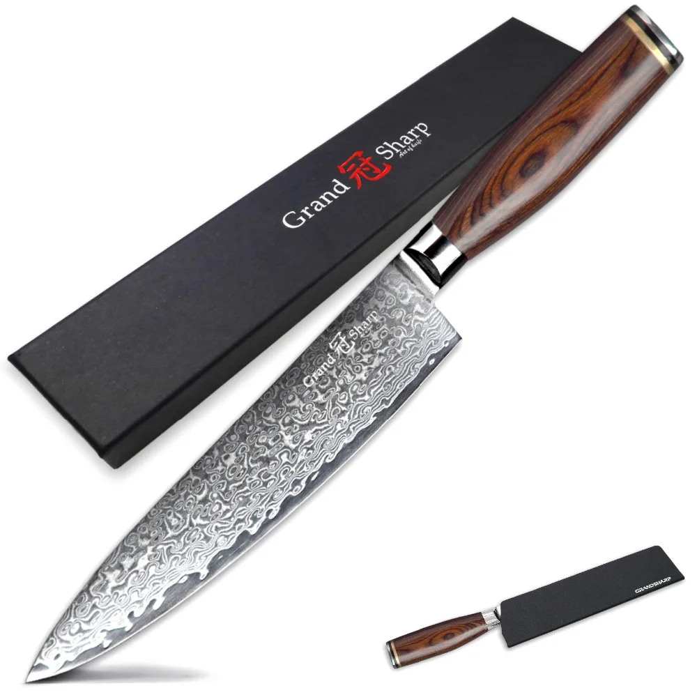 

Damascus Chef Knife 8 Inch 67 Layers Japanese Damascus Stainless Steel VG-10 Blade Damascus Kitchen Knife Pakka Handle PRO NEW