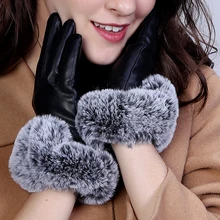 И Теплые Элегантные Перчатки из искусственной кожи с искусственным мехом для зимних перчаток Брендовые женские перчатки