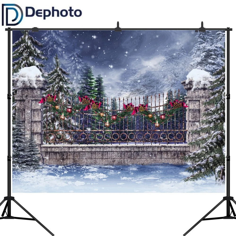 Dephoto Snow Pine Photography Backdrops Christmas Iron Fence Photo Background Tree Studio Props | Электроника